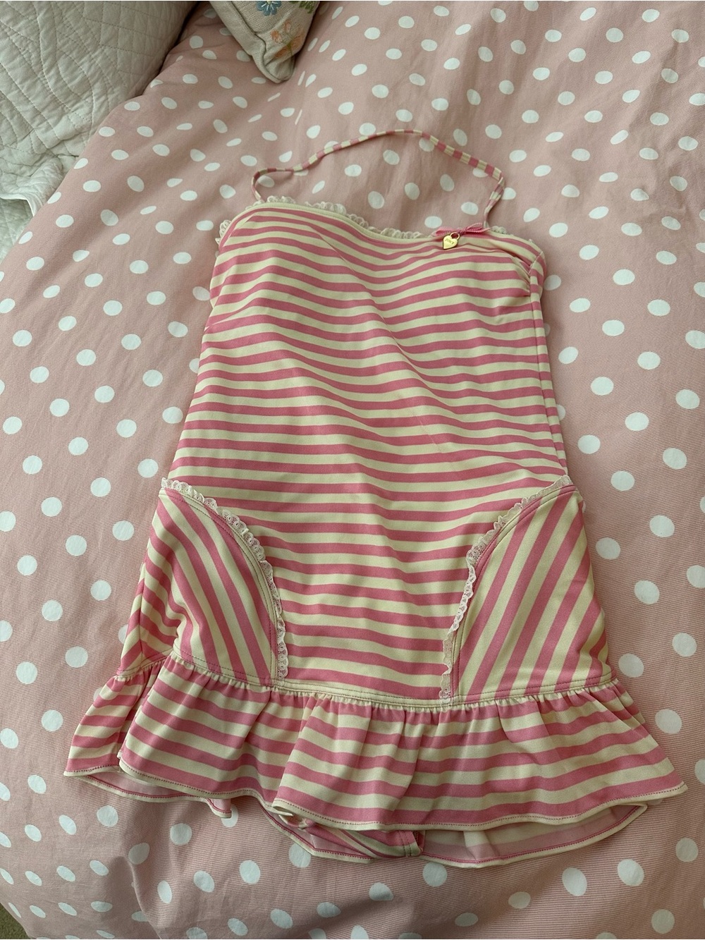 Juicy Couture Women’s Medium Pink Striped Ruffle Swimsuit Dress